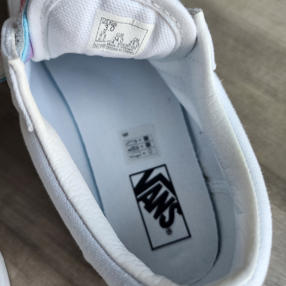 Kids White Rainbow Vans Old Skool Hook And Loop Sneakers Size 3 - Picture 8 of 9